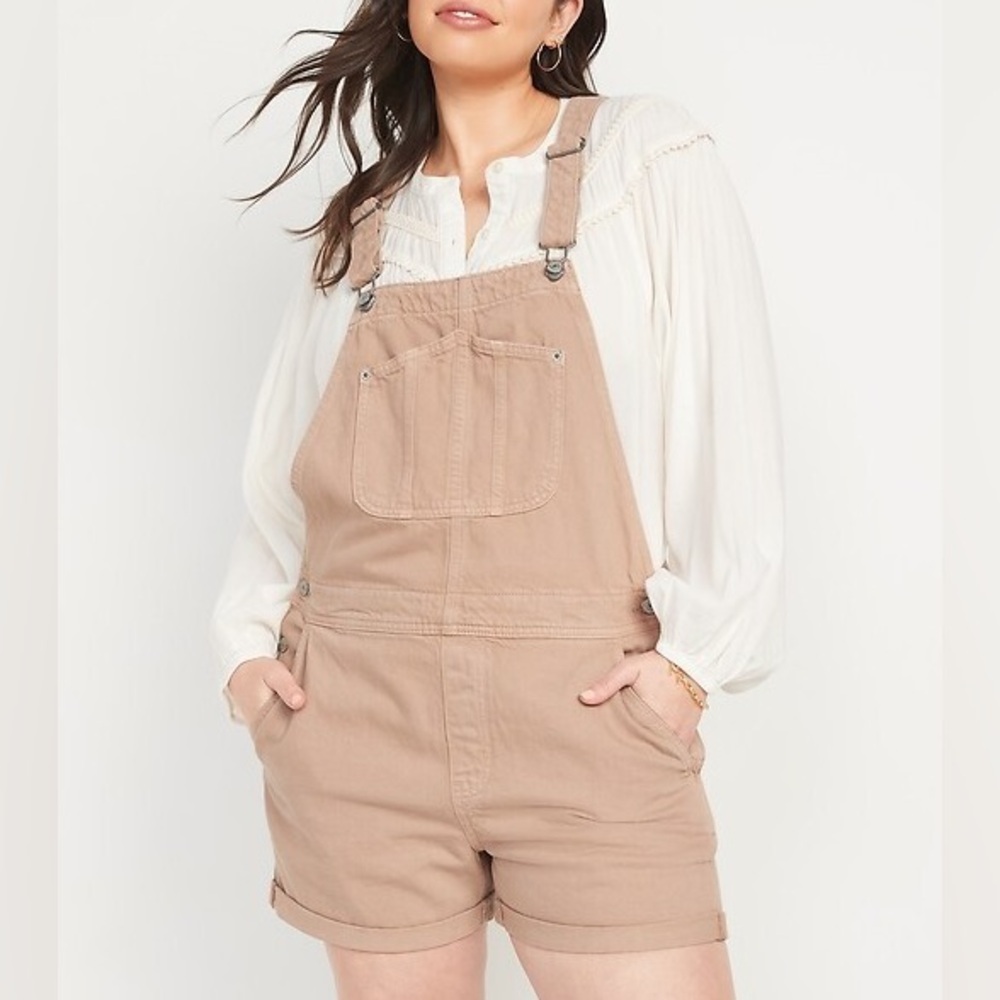Old Navy Straight Non-Stretch Jean Short Overalls Tan Color Size XL